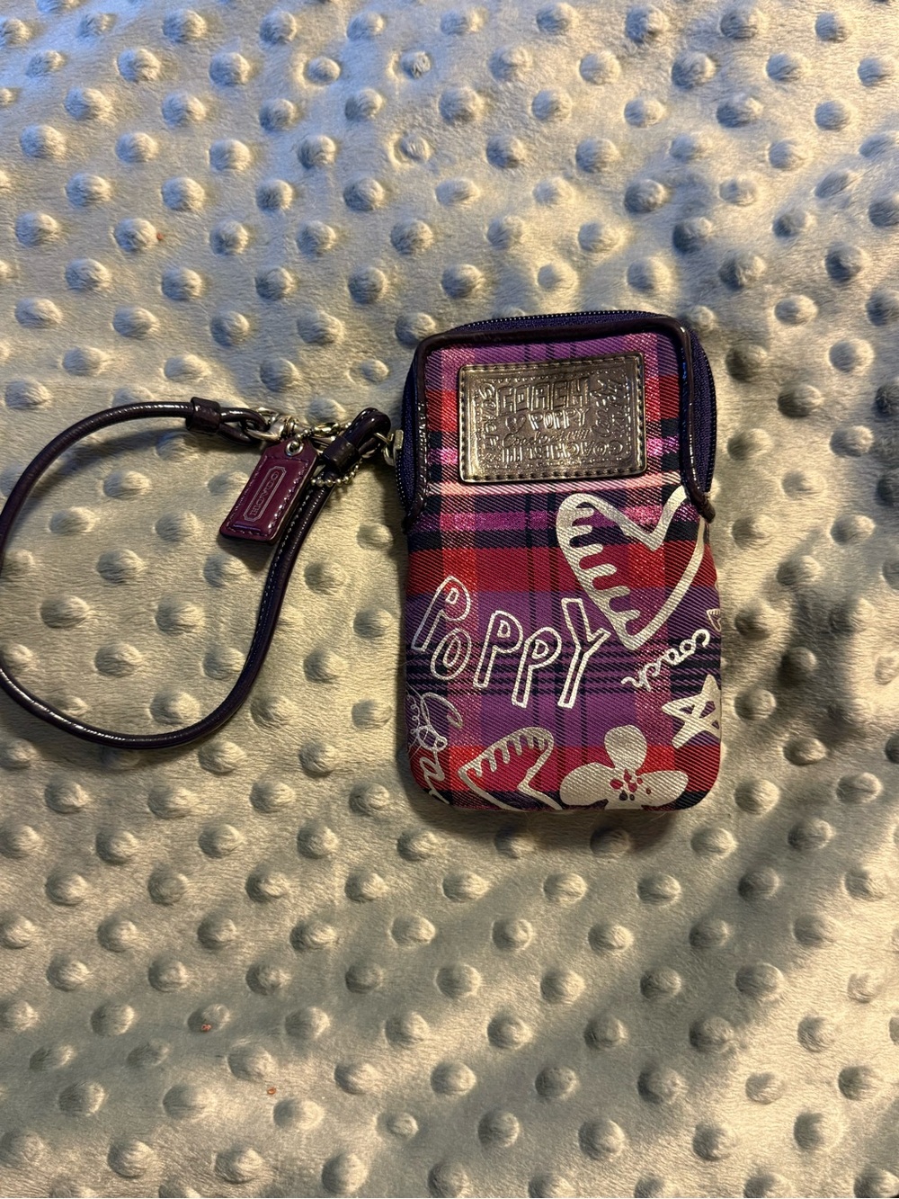 Coach Purple Plaid Poppy Wristlet iPod/Phone Case with Strap